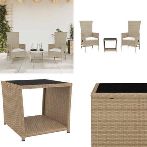 Set da Pranzo da Giardino 3 pz con Cuscini Beige in Polyrattan - Sedie da giardino - Tavolo da giardino