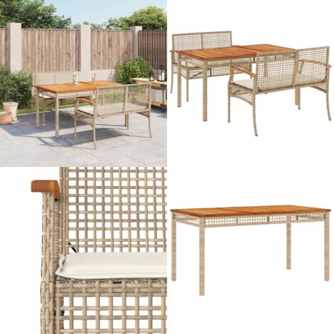 Set da Pranzo da Giardino 3 pz con Cuscini Beige in Polyrattan - Tavolo da giardino - Panca da giardino