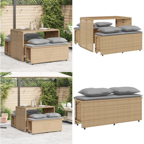Set da Pranzo da Giardino 3 pz con Cuscini Beige in Polyrattan - Tavolo da giardino - Panca da giardino