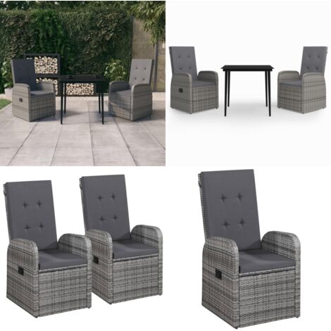 Set da Pranzo da Giardino 3 pz con Cuscini Grigio - Tavolo da giardino - Sedie da giardino