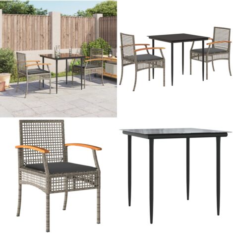 Set da Pranzo da Giardino 3 pz con Cuscini in Polyrattan Grigio - Sedie da giardino - Tavolo da giardino