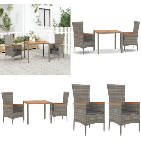 Set da Pranzo da Giardino 3 pz con Cuscini in Polyrattan Grigio - Sedie da giardino - Tavolo da giardino
