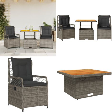 Set da Pranzo da Giardino 3 pz con Cuscini in Polyrattan Grigio - Sedie da giardino - Tavolo da giardino