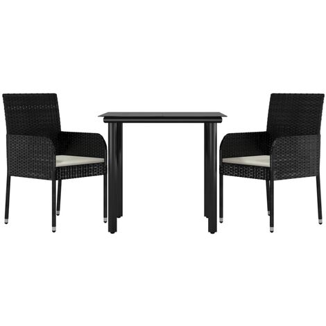 Set da Pranzo da Giardino 3 pz con Cuscini Nero in Polyrattan