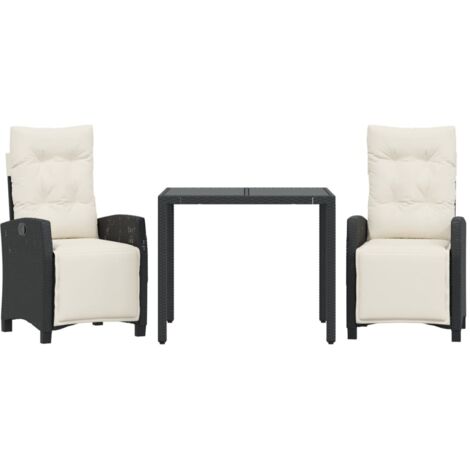 Set da Pranzo da Giardino 3 pz con Cuscini Nero in Polyrattan vidaXL