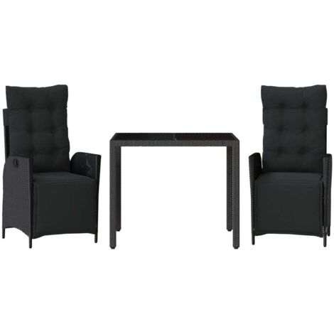 Set da Pranzo da Giardino 3 pz con Cuscini Nero in Polyrattan vidaXL