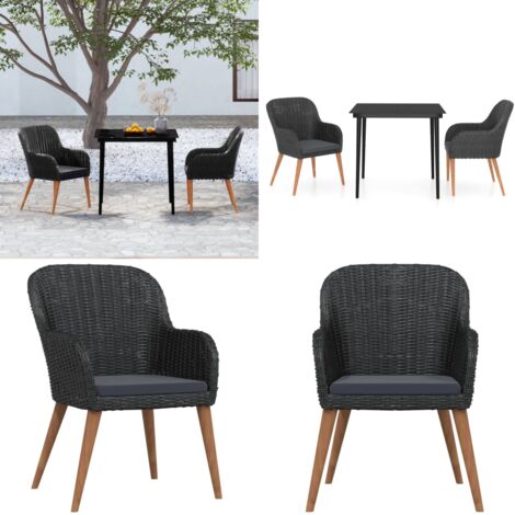 Set da Pranzo da Giardino 3 pz con Cuscini Nero - Tavolo da pranzo da esterno - Sedie da giardino
