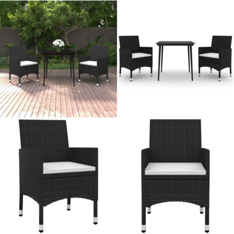 Set da Pranzo da Giardino 3 pz con Cuscini Polyrattan e Vetro - Sedie da pranzo esterne - Tavolo da pranzo da giardino