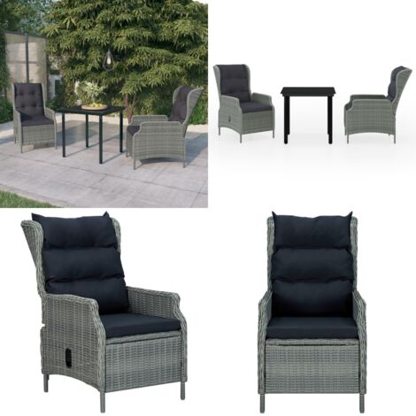 Set da Pranzo da Giardino 3 pz Grigio Chiaro - Sedie da giardino - Tavolo da giardino