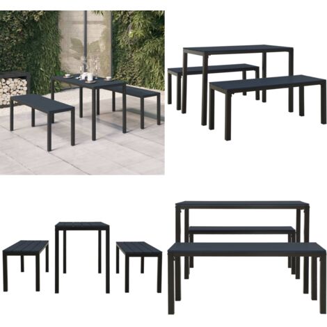 Set da Pranzo da Giardino 3 pz in Acciaio e WPC Nero - Tavolo da giardino - Panca da giardino