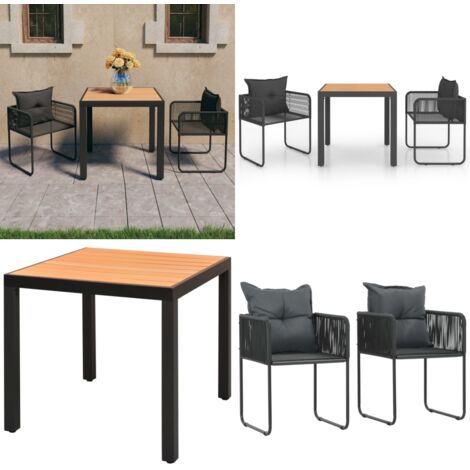 Set da Pranzo da Giardino 3 pz in Rattan PVC Nero e Marrone - Tavolo da giardino - Sedie da giardino