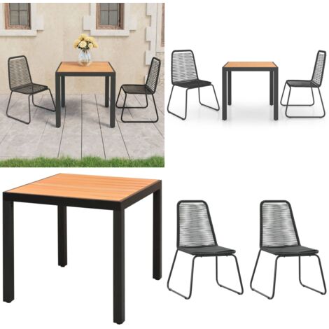 Set da Pranzo da Giardino 3 pz in Rattan PVC Nero e Marrone - Tavolo da giardino - Sedie da giardino