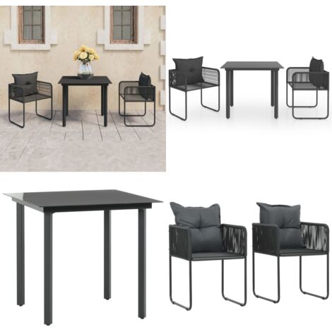 Set da Pranzo da Giardino 3 pz in Rattan PVC Nero - Tavolo da giardino - Sedie da giardino