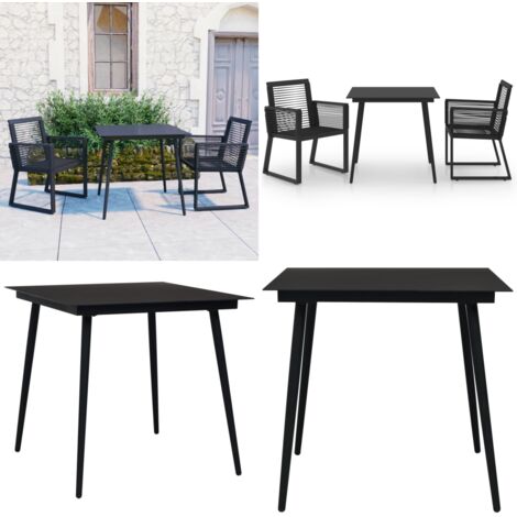 Set da Pranzo da Giardino 3 pz in Rattan PVC Nero - Tavolo da pranzo da esterno - Sedie da giardino