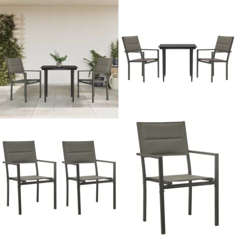 Set da Pranzo da Giardino 3 pz Nero in Acciaio e Textilene - Sedie da esterno - Tavolo da giardino