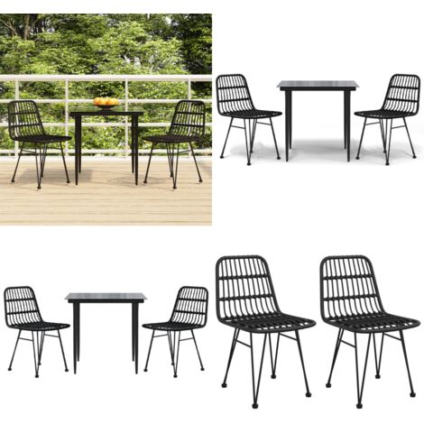 Set da Pranzo da Giardino 3 pz Nero in Polyrattan - Tavolo da pranzo da esterno - Sedie da pranzo da giardino
