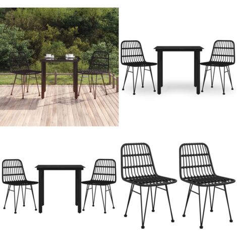 Set da Pranzo da Giardino 3 pz Nero in Polyrattan - Tavolo da pranzo da esterno - Sedie da pranzo da giardino