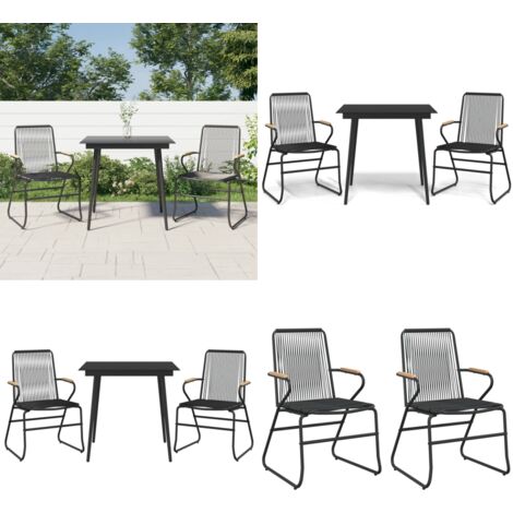 Set da Pranzo da Giardino 3 pz Nero in Rattan PVC - Sedie da pranzo - Tavolo da pranzo