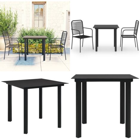 Set da Pranzo da Giardino 3 pz Nero in Vetro e Acciaio - Tavolo da pranzo da esterno - Sedie da giardino