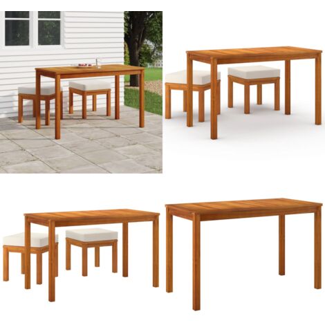 Set da Pranzo da Giardino 3pz con Cuscini Legno Massello Acacia - Tavolo da pranzo esterno - Sgabello da giardino