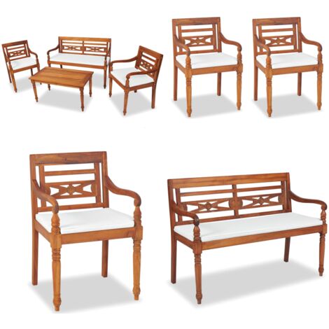 Set da Pranzo da Giardino 4 pz con Cuscini in Massello di Teak - Sedie da giardino - Tavolino da giardino
