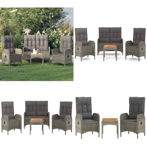 Set da Pranzo da Giardino 4 pz con Cuscini in Polyrattan Grigio - Sedie da giardino - Panca da giardino