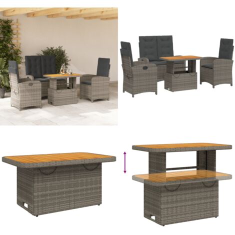 Set da Pranzo da Giardino 4 pz con Cuscini in Polyrattan Grigio - Sedie da giardino reclinabili - Tavolino da giardino