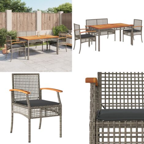 Set da Pranzo da Giardino 4 pz con Cuscini in Polyrattan Grigio - Tavolo da giardino - Panca da giardino
