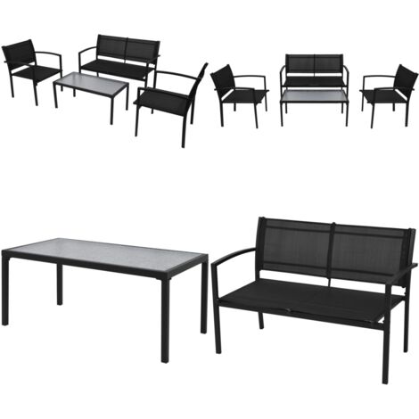 Set da Pranzo da Giardino 4 pz in Textilene Nero - Sedie da giardino - Panca da giardino