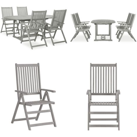 Set da pranzo da giardino 5 pz (150-200)x100 cm in legno massello di acacia grigio - Tavolo da pranzo allungabile - Sedie da giardino