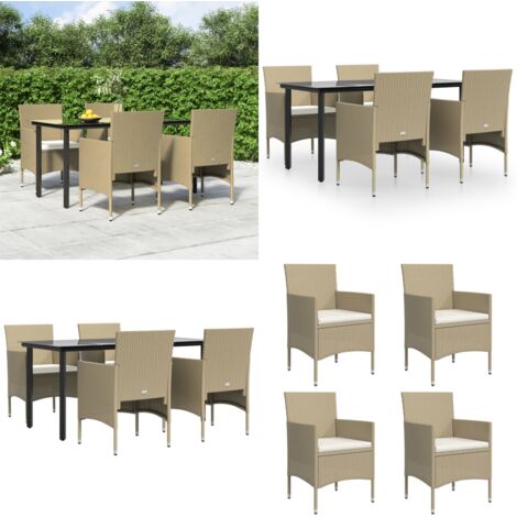 Set da Pranzo da Giardino 5 pz con Cuscini Beige e Nero - Sedie da giardino - Tavolo da pranzo da esterno