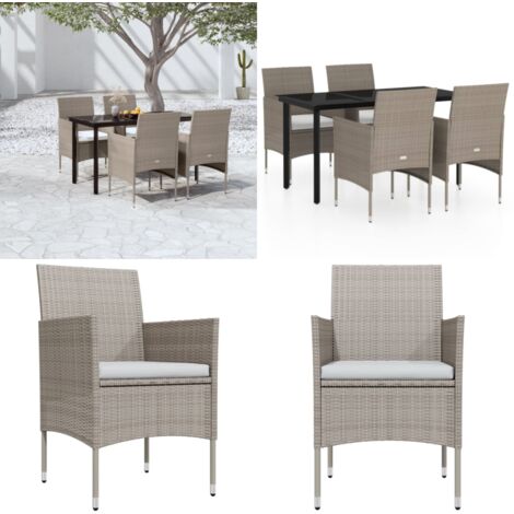 Set da Pranzo da Giardino 5 pz con Cuscini Beige e Nero - Tavolo da pranzo esterno - Sedie da giardino