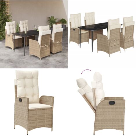 Set da Pranzo da Giardino 5 pz con Cuscini Beige in Polyrattan - Sedie da giardino reclinabili - Tavolo da giardino