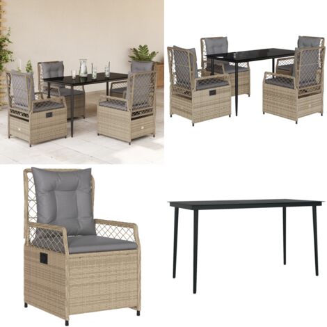 Set da Pranzo da Giardino 5 pz con Cuscini Beige in Polyrattan - Sedie da giardino reclinabili - Tavolo da giardino