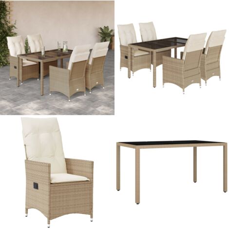 Set da Pranzo da Giardino 5 pz con Cuscini Beige in Polyrattan - Sedie da giardino reclinabili - Tavolo da giardino