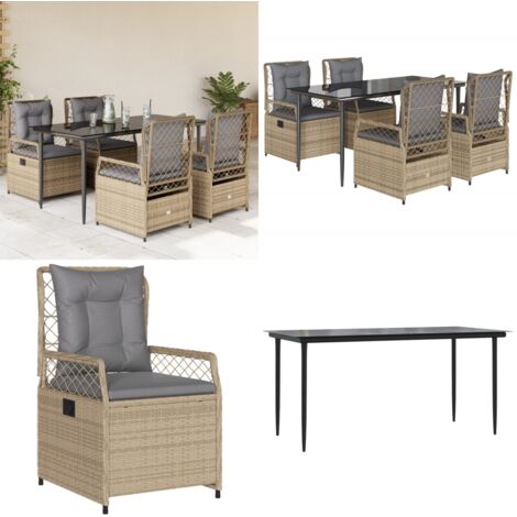 Set da Pranzo da Giardino 5 pz con Cuscini Beige in Polyrattan - Sedie da giardino reclinabili - Tavolo da giardino