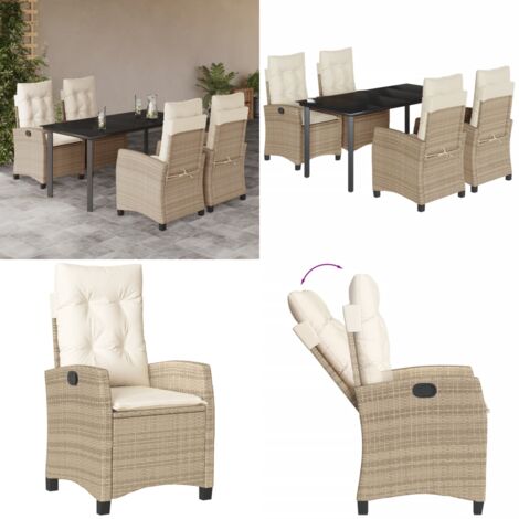 Set da Pranzo da Giardino 5 pz con Cuscini Beige in Polyrattan - Sedie da giardino reclinabili - Tavolo da giardino