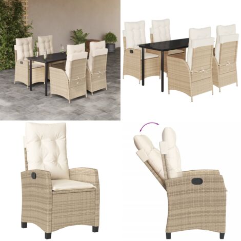 Set da Pranzo da Giardino 5 pz con Cuscini Beige in Polyrattan - Sedie da giardino reclinabili - Tavolo da giardino