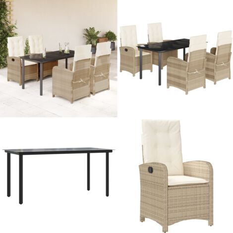 Set da Pranzo da Giardino 5 pz con Cuscini Beige in Polyrattan - Sedie da giardino - Tavolo da giardino