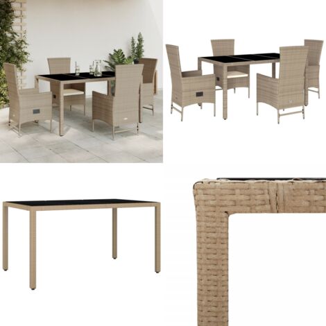 Set da Pranzo da Giardino 5 pz con Cuscini Beige in Polyrattan - Sedie da giardino - Tavolo da giardino