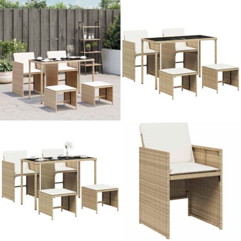 Set da Pranzo da Giardino 5 pz con Cuscini Beige in Polyrattan - Sedie da giardino - Tavolo da giardino