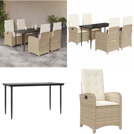 Set da Pranzo da Giardino 5 pz con Cuscini Beige in Polyrattan - Sedie da giardino - Tavolo da giardino
