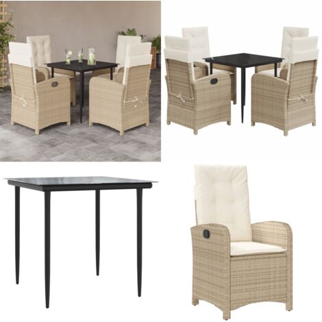 Set da Pranzo da Giardino 5 pz con Cuscini Beige in Polyrattan - Sedie da giardino - Tavolo da giardino