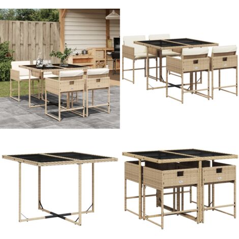 Set da Pranzo da Giardino 5 pz con Cuscini Beige in Polyrattan - Sedie da giardino - Tavolo da giardino