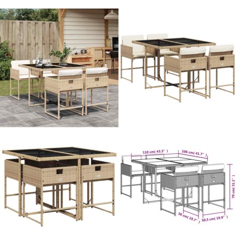 Set da Pranzo da Giardino 5 pz con Cuscini Beige in Polyrattan - Sedie da giardino - Tavolo da giardino