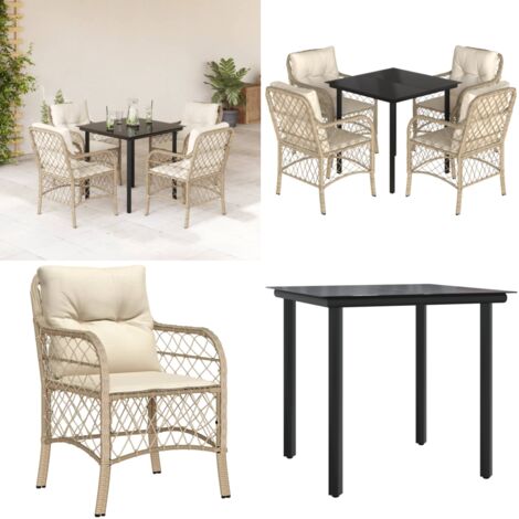 Set da Pranzo da Giardino 5 pz con Cuscini Beige in Polyrattan - Tavolo da giardino - Sedie da giardino