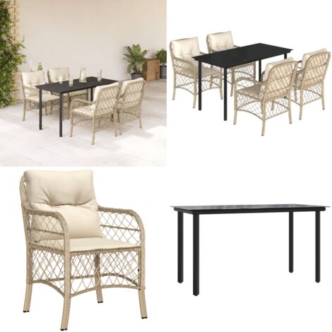 Set da Pranzo da Giardino 5 pz con Cuscini Beige in Polyrattan - Tavolo da giardino - Sedie da giardino