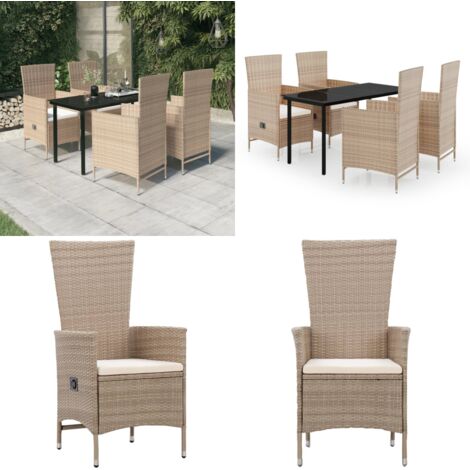 Set da Pranzo da Giardino 5 pz con Cuscini Beige - Tavolo da giardino - Sedie da giardino