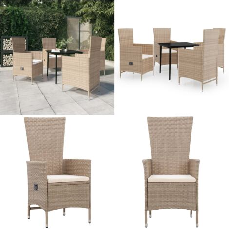 Set da Pranzo da Giardino 5 pz con Cuscini Beige - Tavolo da giardino - Sedie da giardino