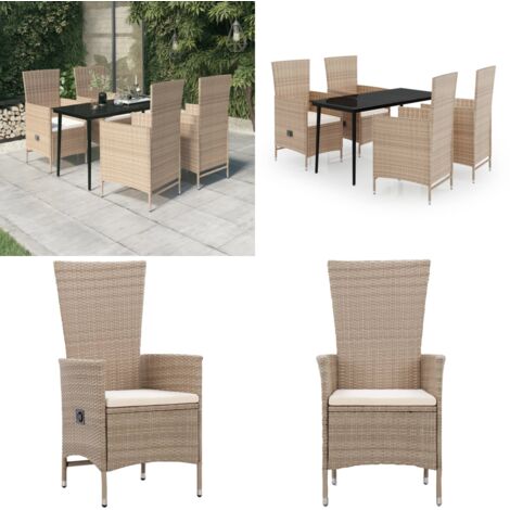 Set da Pranzo da Giardino 5 pz con Cuscini Beige - Tavolo da giardino - Sedie da giardino